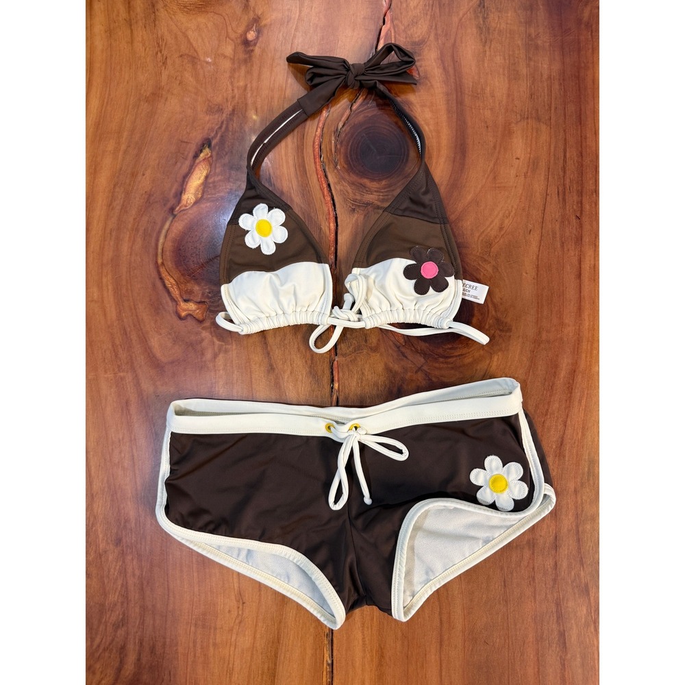 Vintage Y2K Decree Bikini Top Small Bathing Two One Piece Floral Retro Boy Short